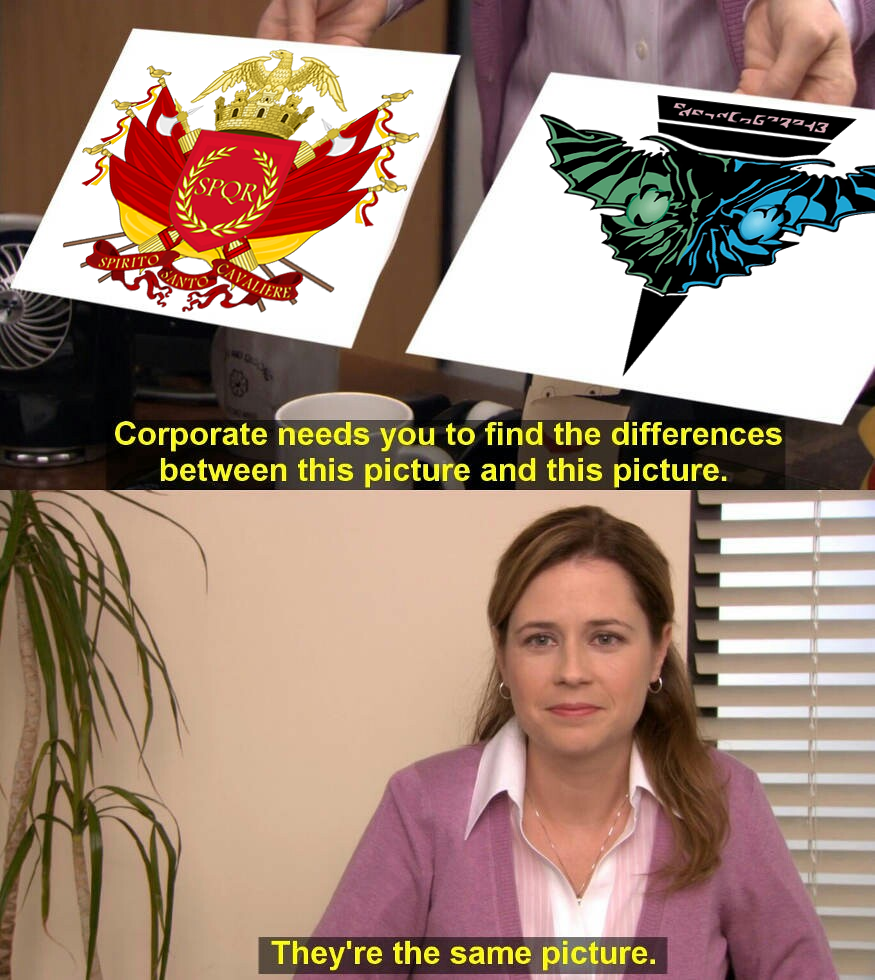 This meme is a visual comparison between two images, with the top image showing the logo of the Roman Empire's military legion, the "Legio XX" (20th Legion), and the bottom image showing a logo of the modern-day US military's 20th Air Force. The meme is captioned: "In 2,000 years, we went from 'Legio XX' to '20th Air Force'".